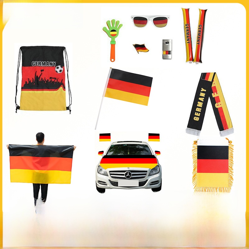 Germany Fan Cheering Set Polyester Hand Flags Scarf Bunting And Car Decorations For World Cup Sports Events Party Supplies