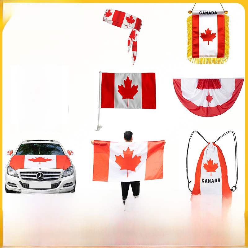 2026 Us-canada-mexico World Cup Canadian Football Fan Set: Shawl Flag Car Hood Cover Fan-shaped Flag Handheld Flag