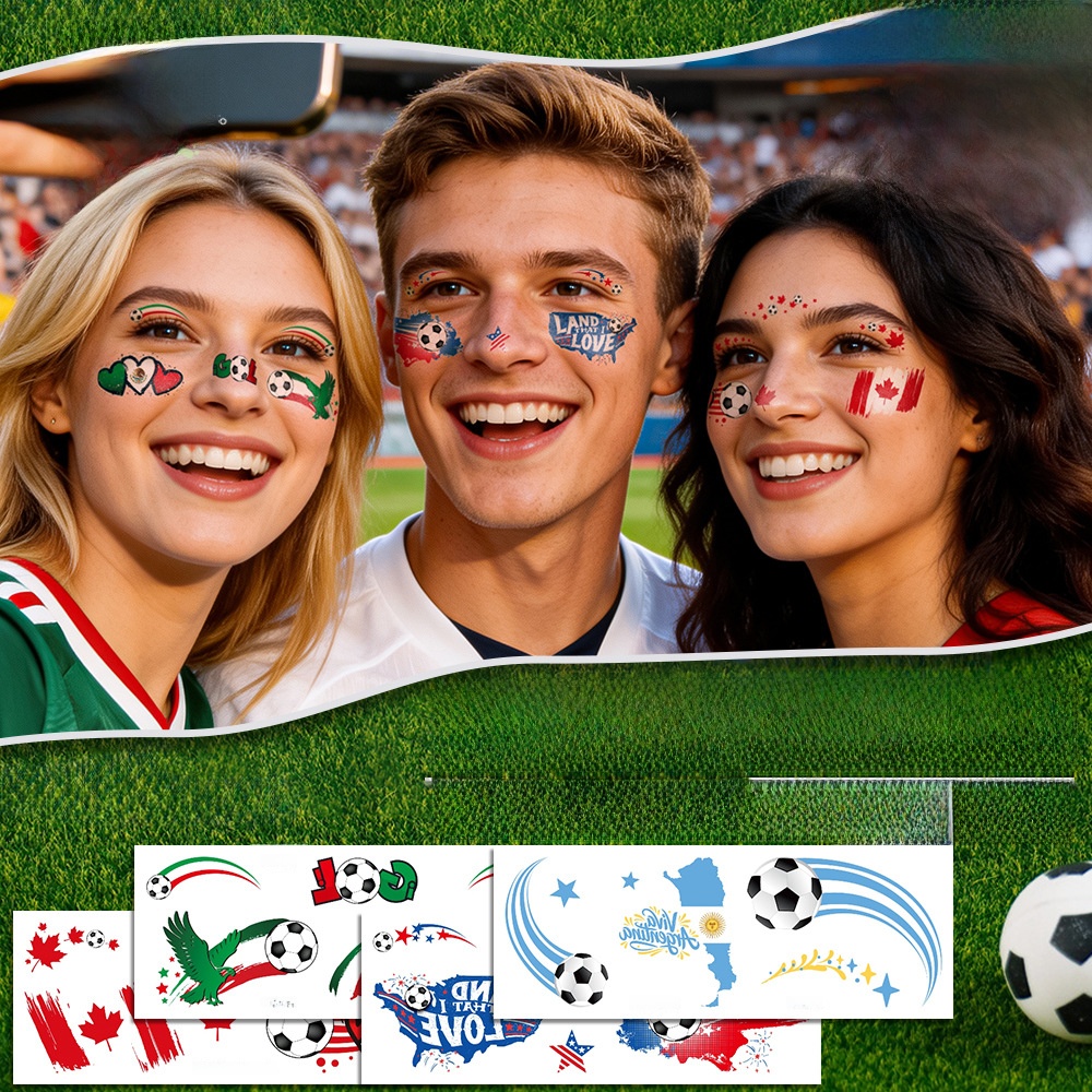 Waterproof Eco-friendly Soccer Temporary Face Tattoos National Flag Fan Support Sticker For Sporting Event Party