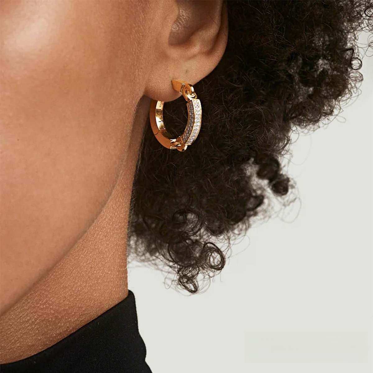 Gold Stainless Steel Hoop Earrings Rhinestone Inlaid Chain Link Geometric Hypoallergenic Trendy Jewelry For Women