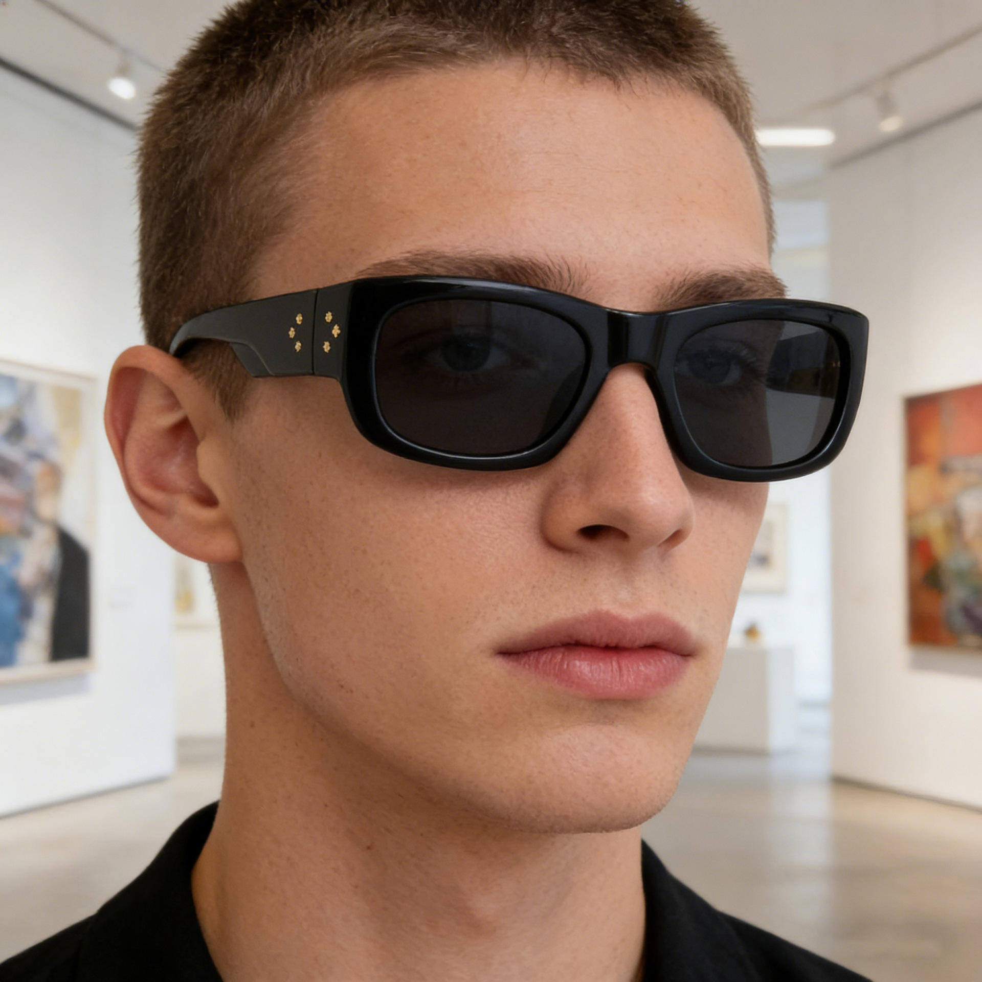 Wholesale Men Retro Square Sunglasses With Metal Star Rivets PC Frame - Everful