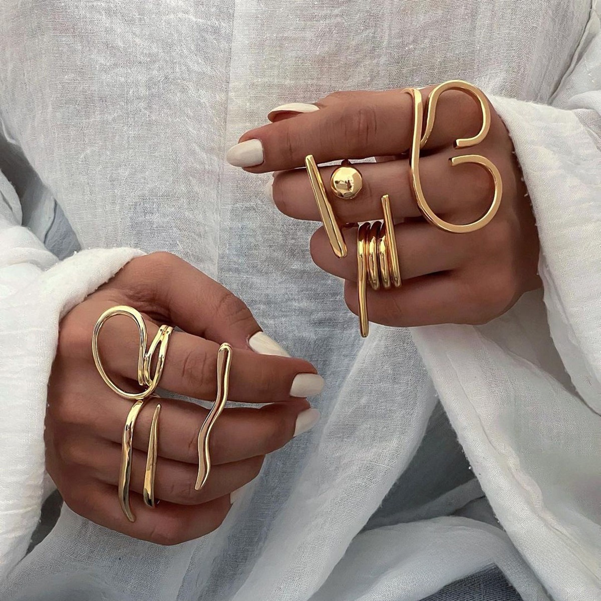 Geometric Ball Bar Open Ring Stainless Steel 18K Gold Plated Minimalist Adjustable Waterproof Polished Jewelry For Women