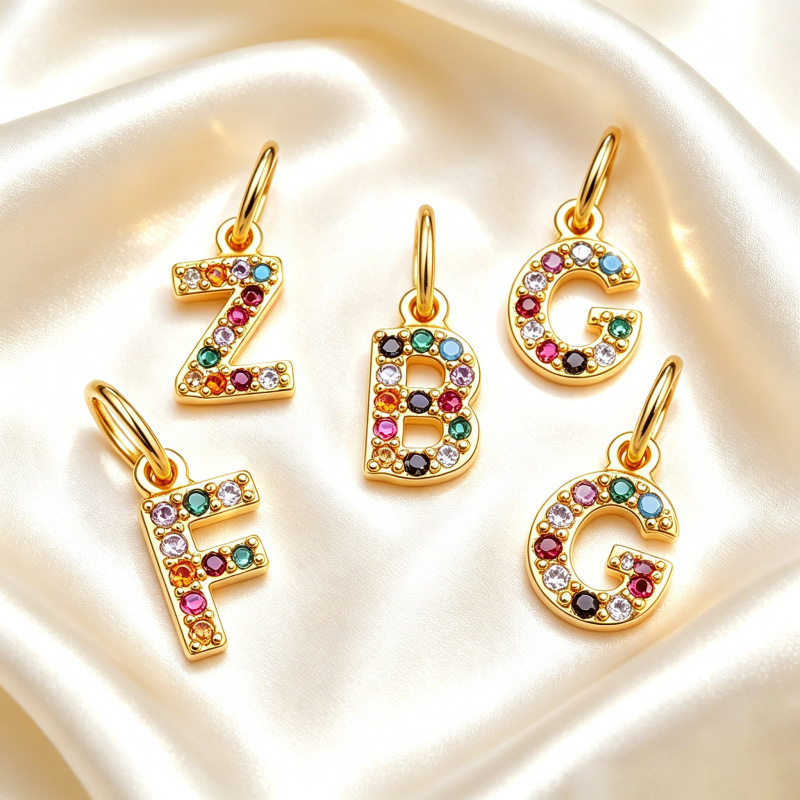 Colorful Zirconia Alphabet Pendants Gold Plated Copper Capital Letter Charms For DIY Necklace Bracelet Jewelry Making Hip Hop Style Accessories