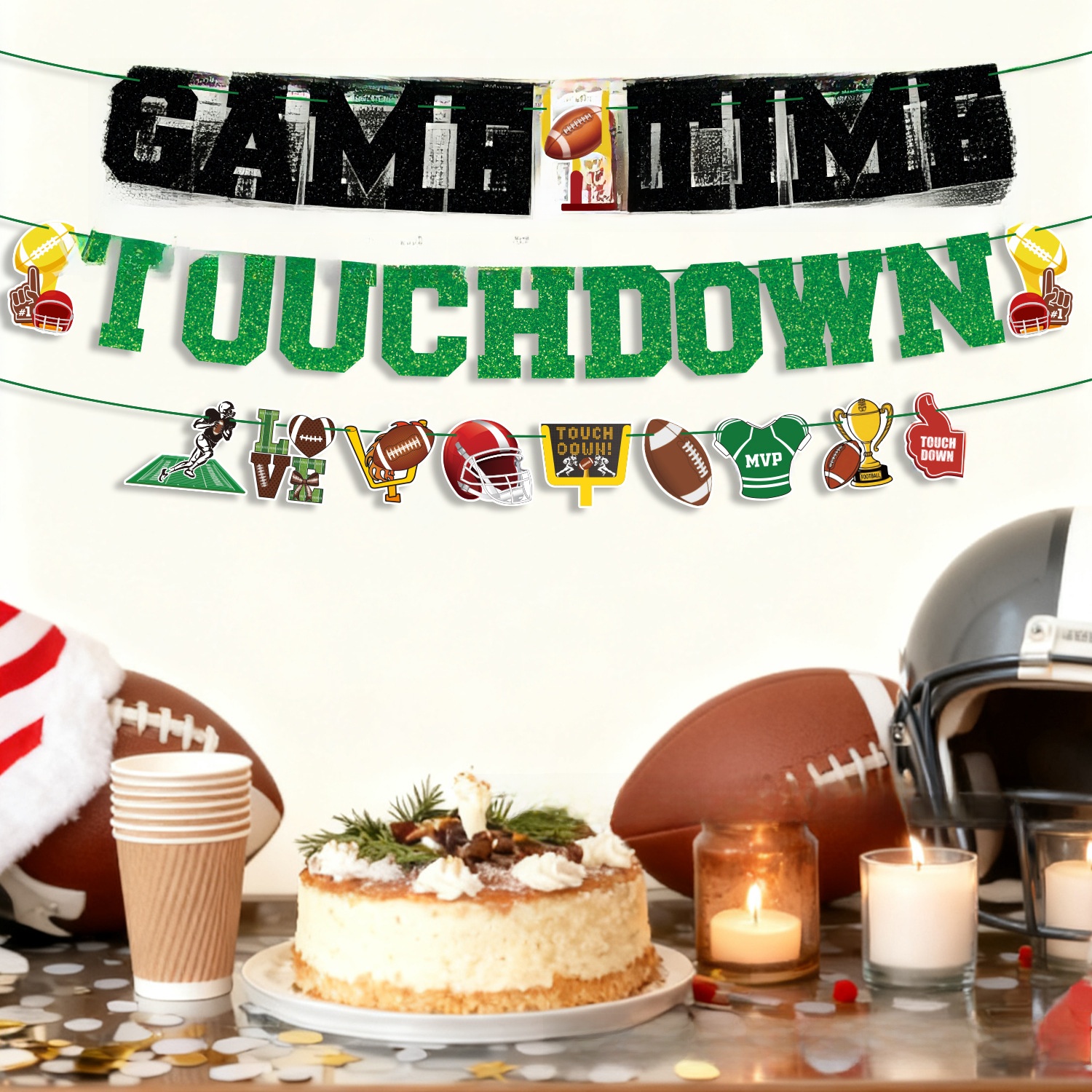 Glitter American Football Theme Party Super Bowl Banner Decoration Supplies Props
