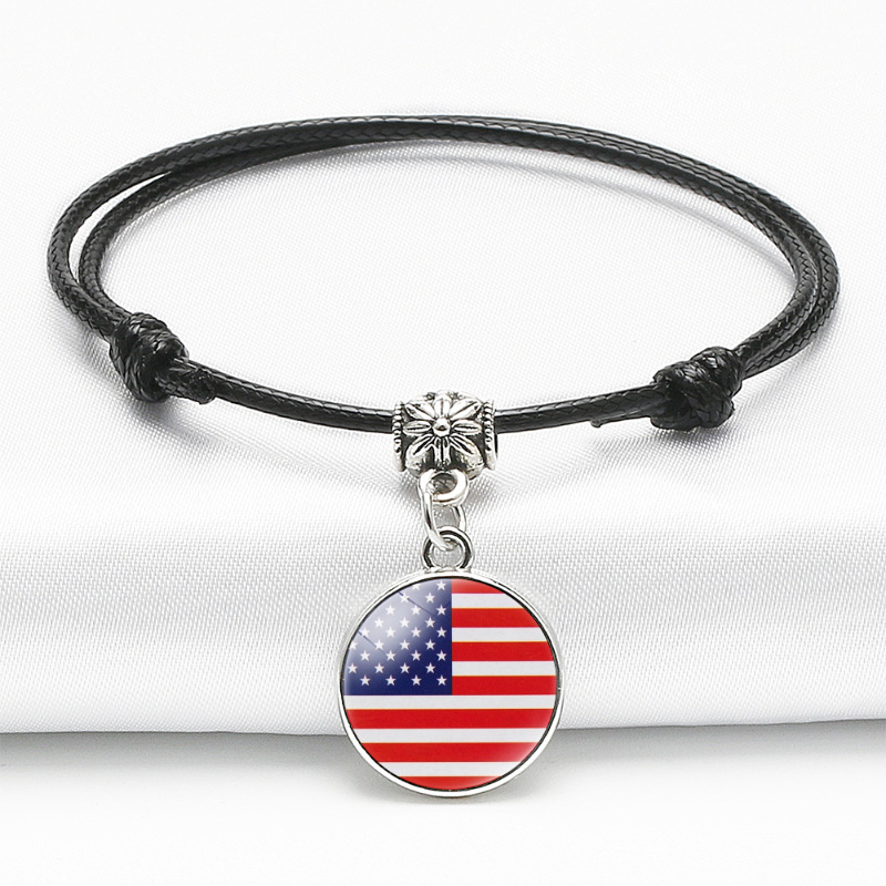 Gemstone Bracelet With Flag Patterns Of North American Countries Simple Adjustable Black Bracelet Usa Mexico