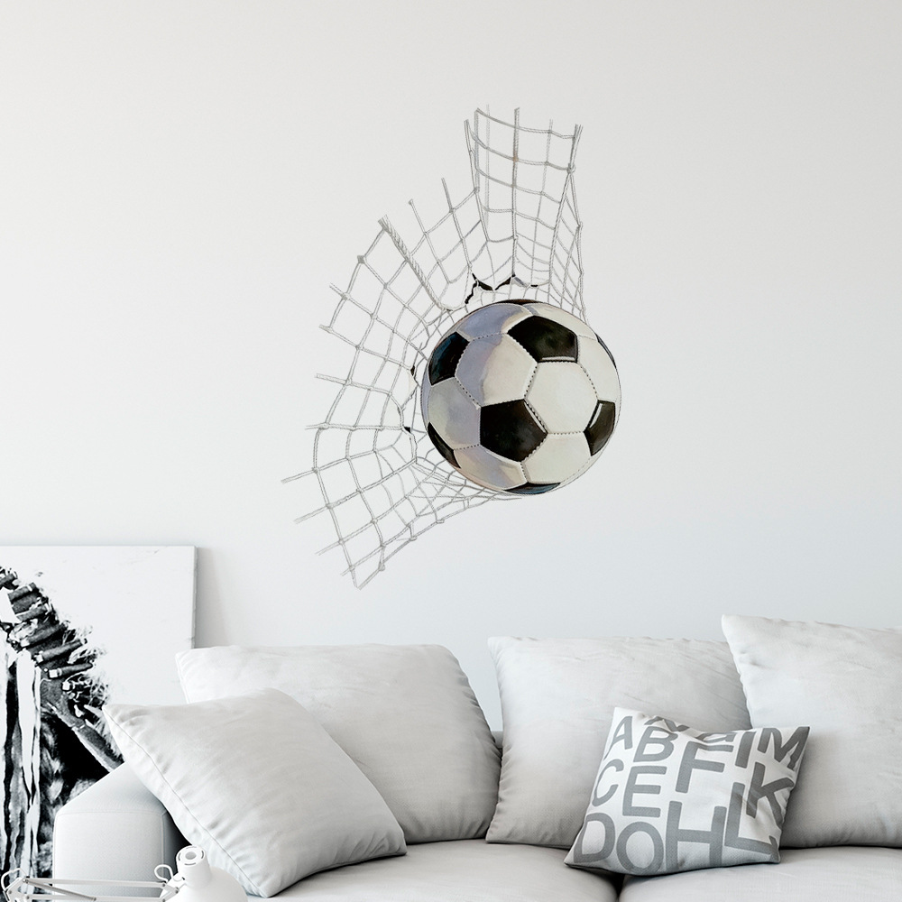 3D Soccer Ball Football Net Breaking Through Wall Sticker PVC Waterproof Removable Decal For Sports Room Decor Mural