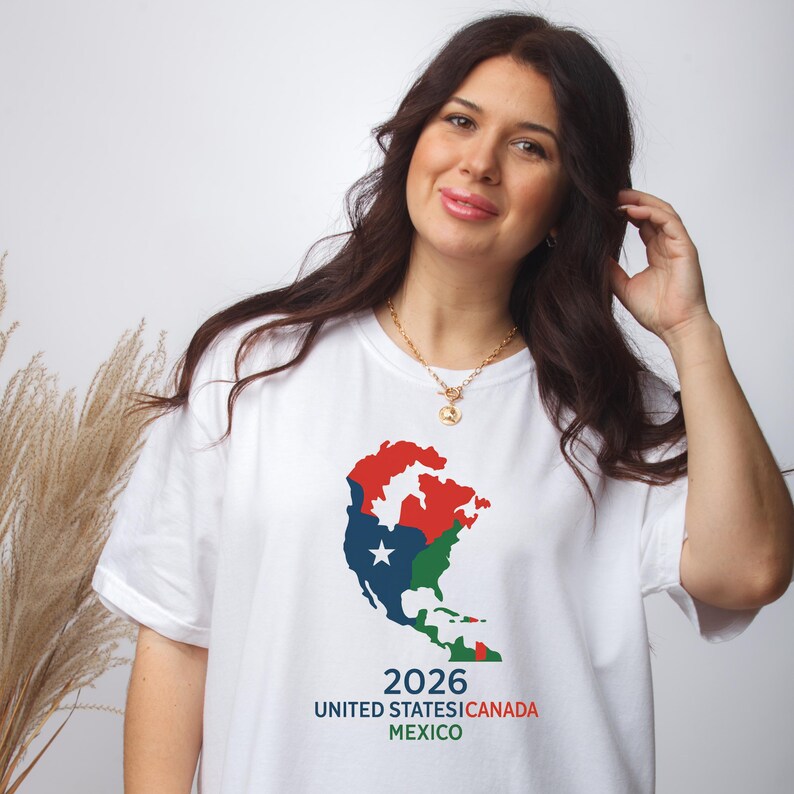 2026 United States Canada Mexico Map Printed T-Shirt Pure Cotton Breathable Round Neck Short Sleeve Casual Loose Oversized Tee For Men Women