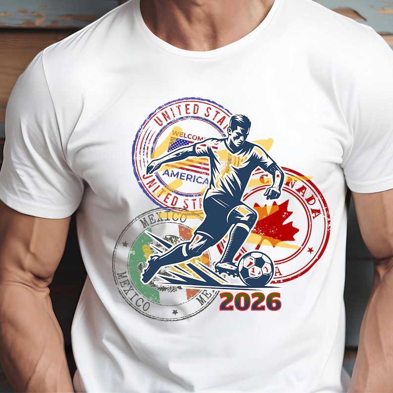 Soccer Football Fans Men's T-Shirt 100% Cotton Casual Short Sleeve Crew Neck Tee United States Canada Mexico 2026 Theme