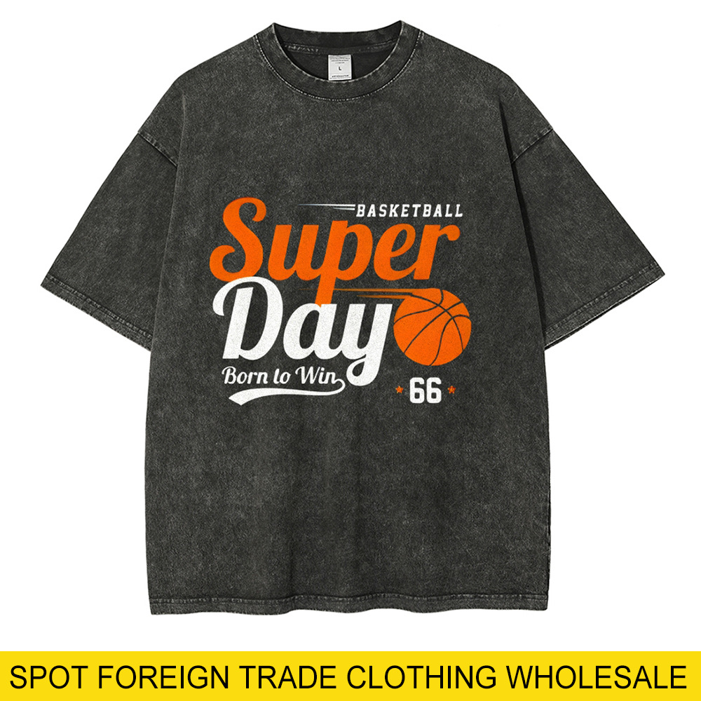 Super Day Football Pattern Printed Personalized Sports Style T-shirt Washed Casual Short Sleeve