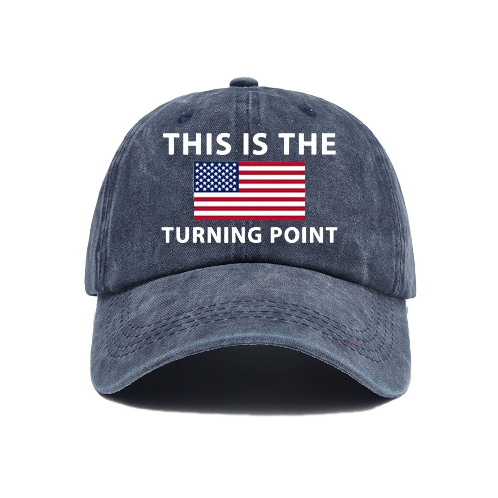 Retro Washed Cotton Baseball Cap With US Flag And Turning Point Print Vintage Distressed Adjustable Dad Hat For Men Women Outdoor Sun Hat