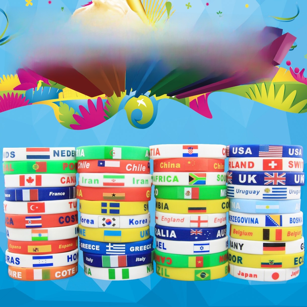 National Flag Silicone Wristbands Sporty Elastic Bracelet Soccer Fans World Cup Party Accessory For Unisex Adults Kids