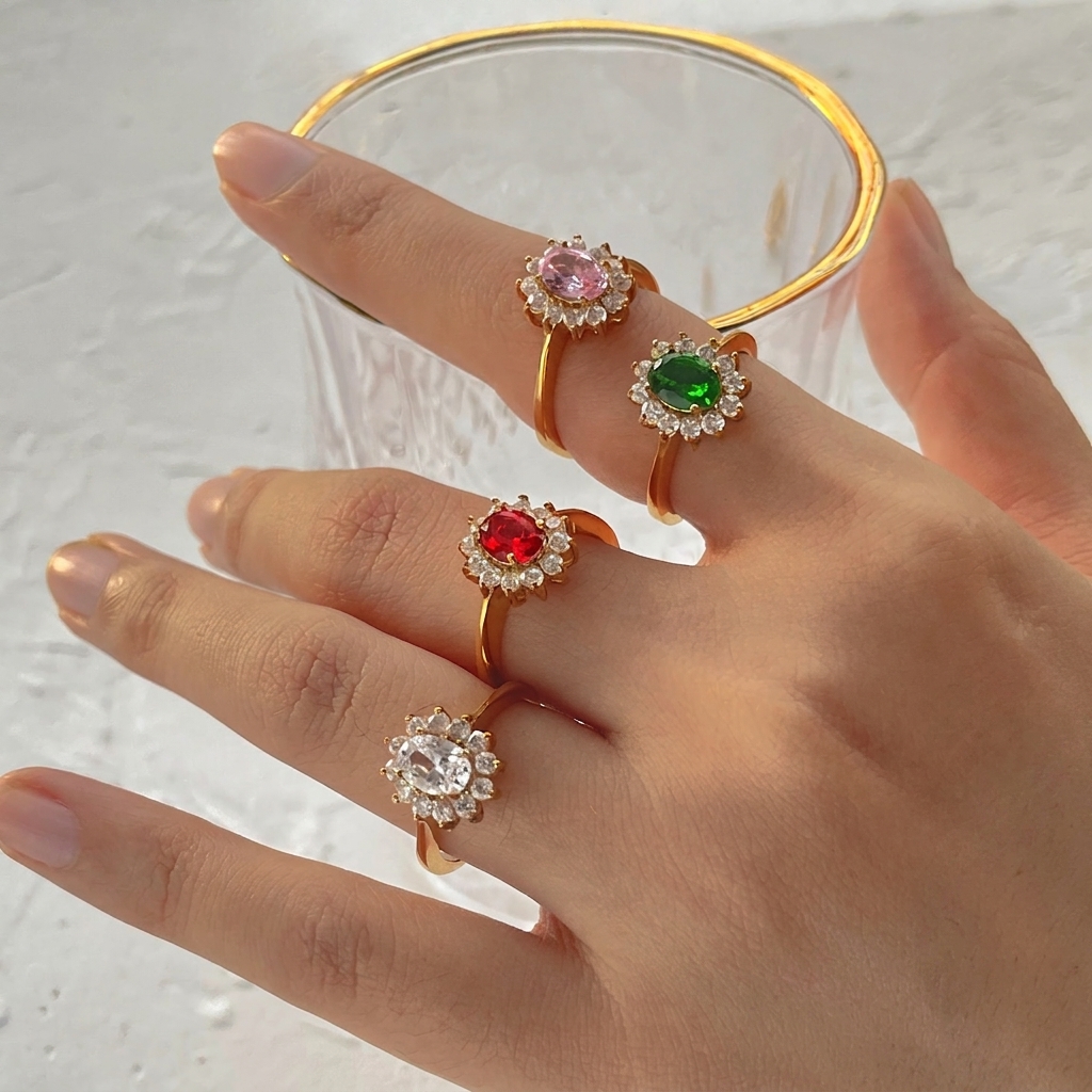 Wholesale INS Style 18K Gold Plated Oval Rhinestone Ring - Everful