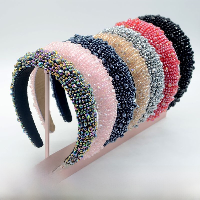 Luxury Baroque Padded Headband Handmade Crystal Beaded Rhinestone Thickened Sponge Hair Band For Women Wedding Party Jewelry