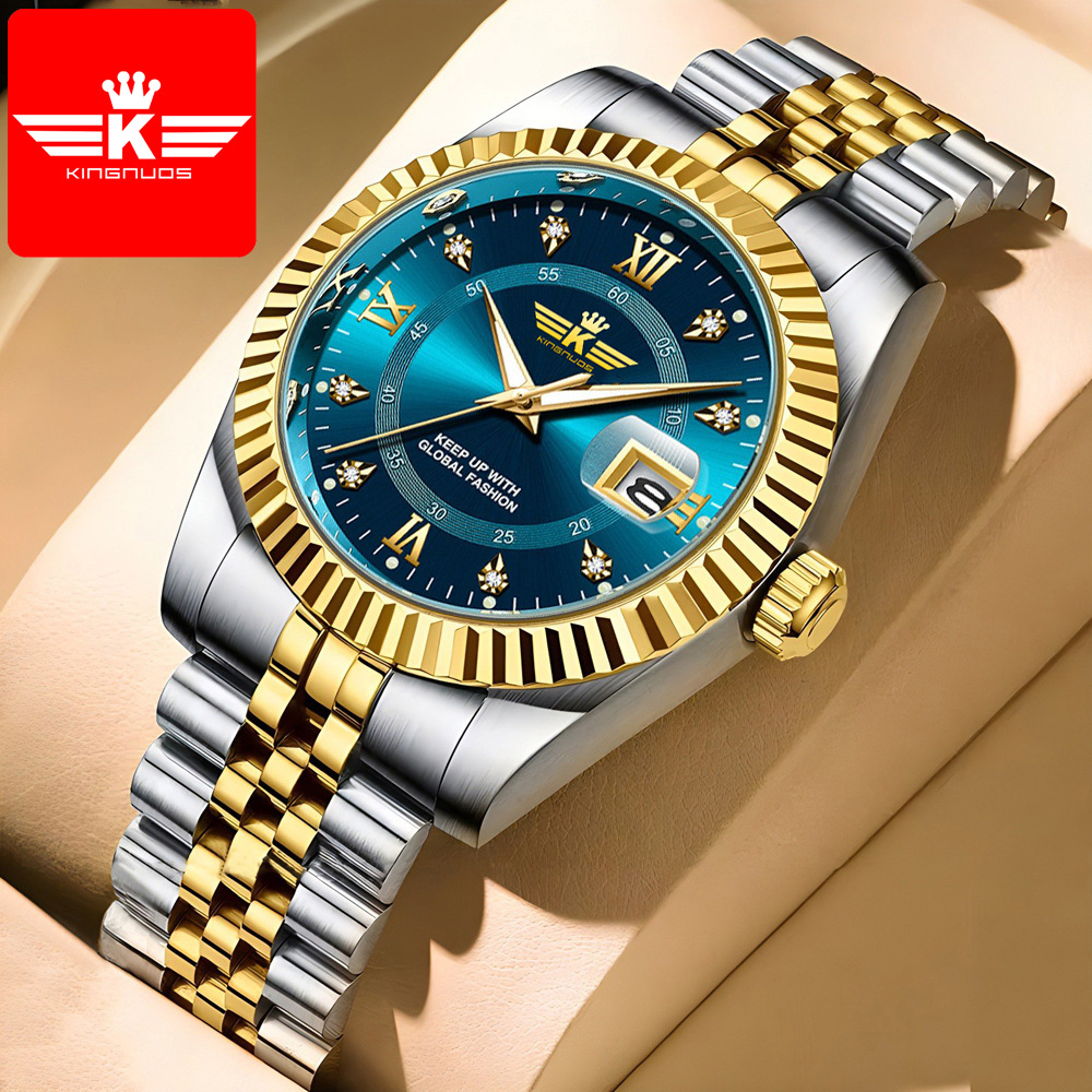 Luxury Men's Quartz Watch Stainless Steel Alloy Calendar Luminous Dial Casual Business Wristwatch With Fluted Bezel Jubilee Bracelet For Men Fashion Timepiece