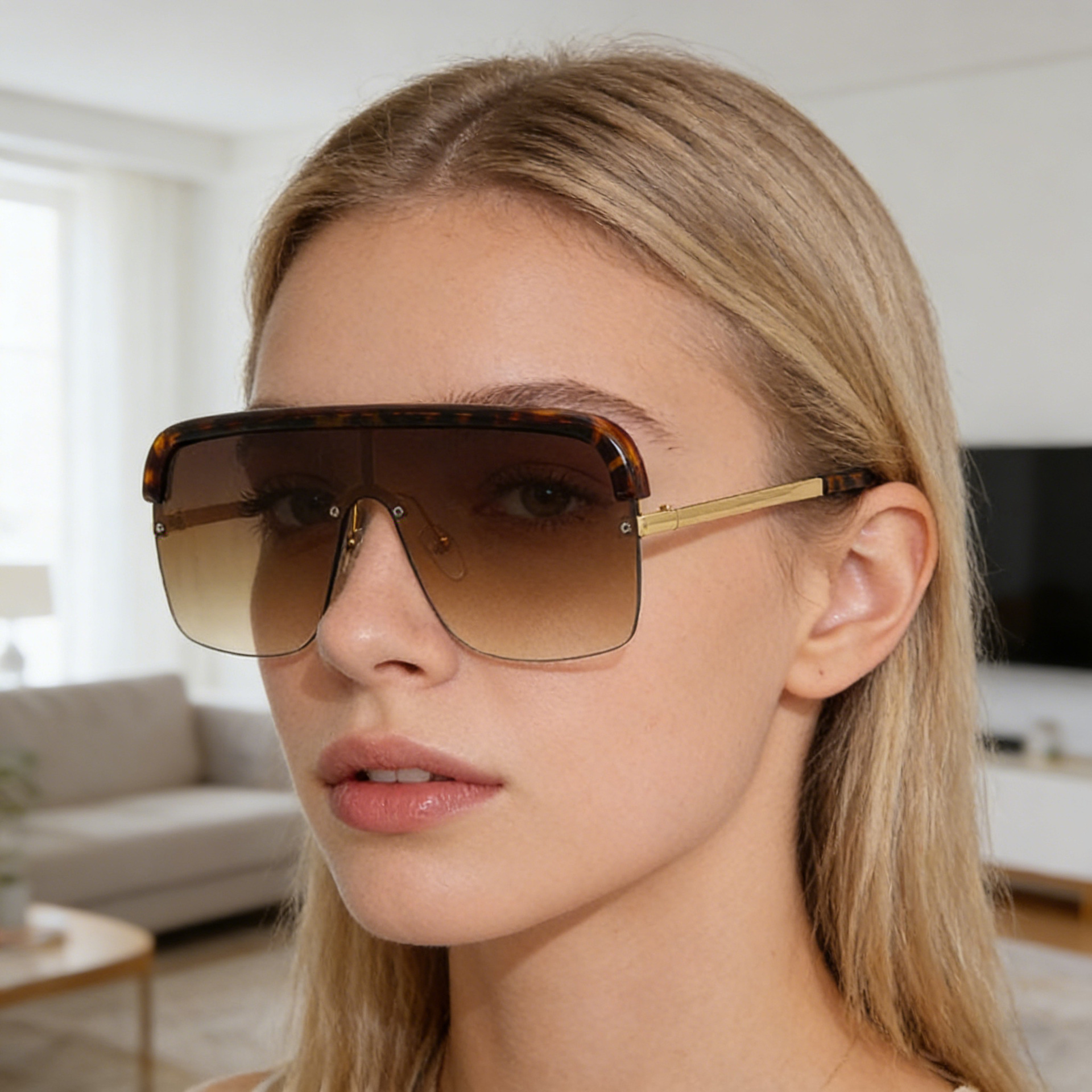 Wholesale Oversized Shield Sunglasses PC Gradient Lens Metal Temple - Everful