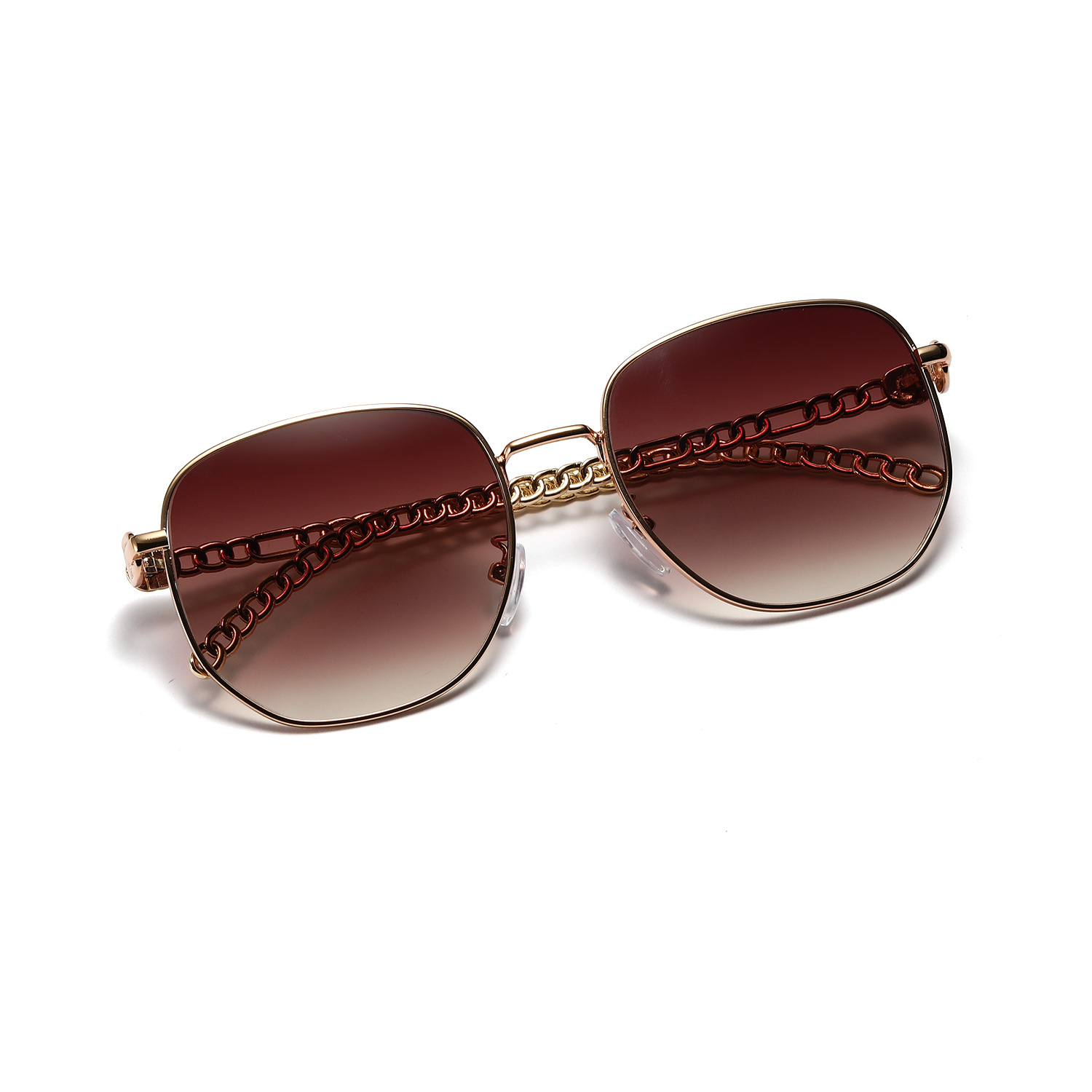 Wholesale Metal Chain Temple Square Sunglasses With Gradient Lens For Women - Everful