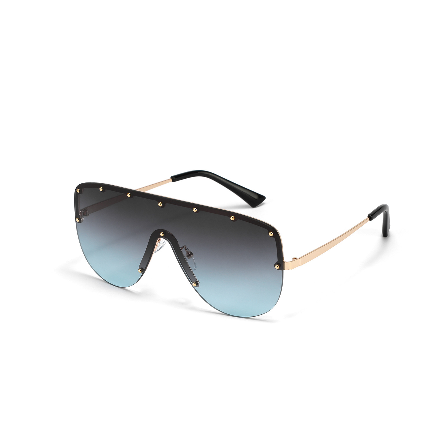 Wholesale Punk Oversized Rimless Shield Sunglasses With Rivets - Everful