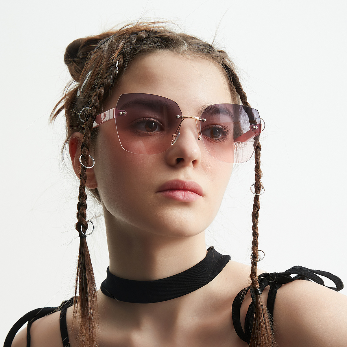 Wholesale Rimless Oversized Square Diamond Cut Sunglasses - Everful