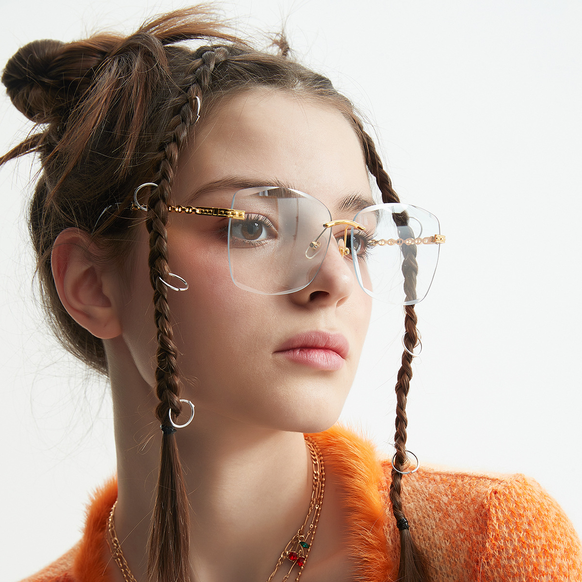 Wholesale Rimless Square Sunglasses With Metal Chain Temples - Everful
