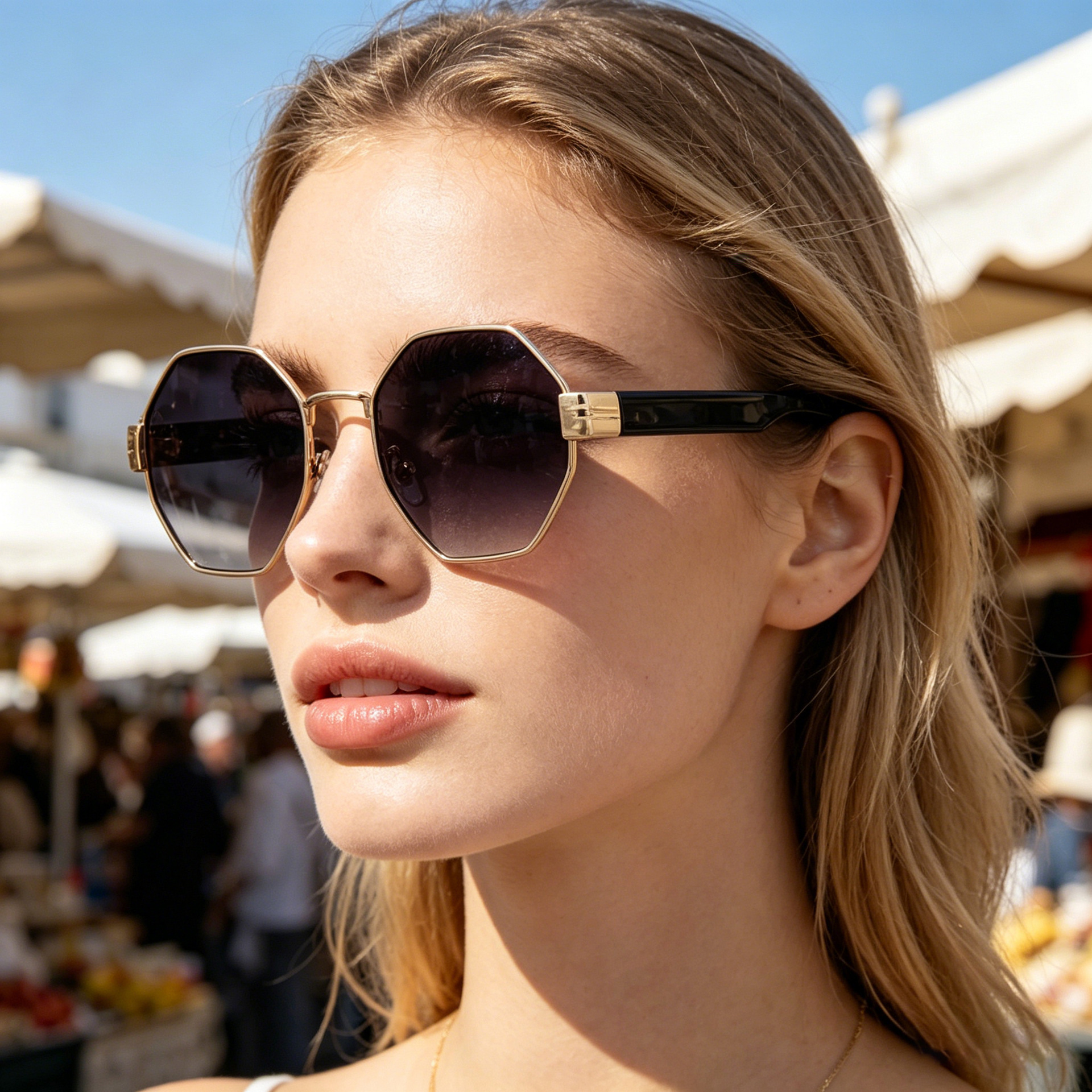 Fashion Women Octagonal Geometric Sunglasses Metal Frame Gradient PC Lens UV400 Outdoor Retro Eyewear For Daily Travel