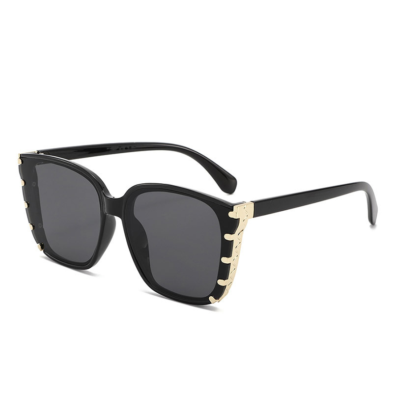 Wholesale Oversized Square Sunglasses PC Frame Metal Wave Decor For Women - Everful