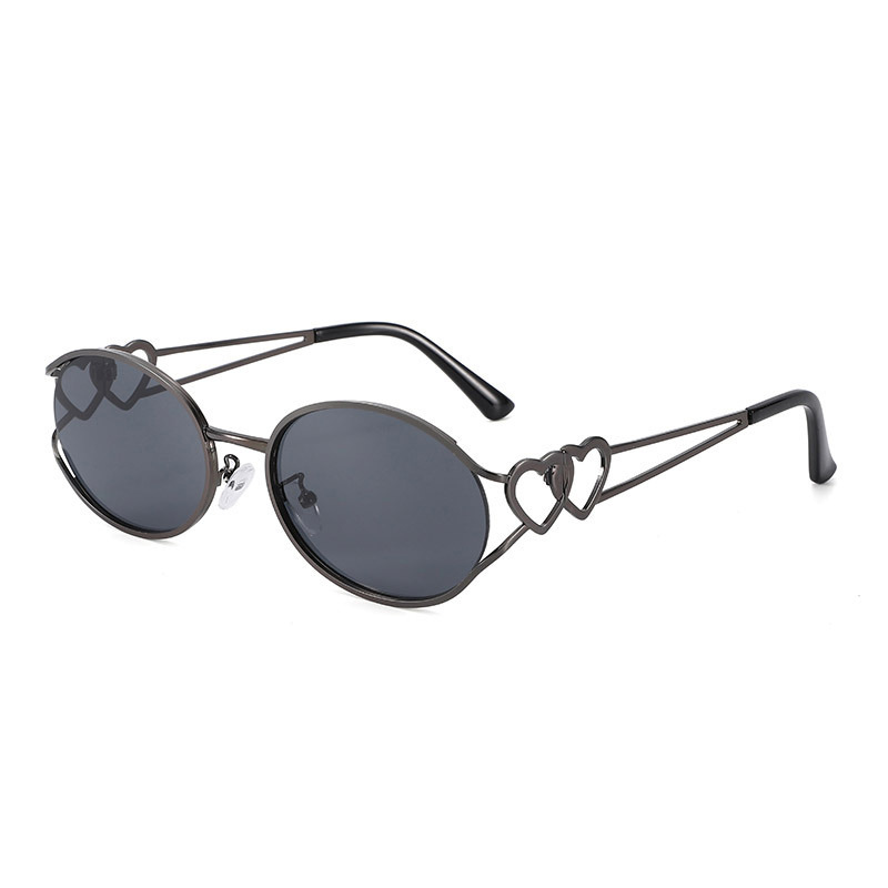 Wholesale Trendy Oval Metal Frame Sunglasses With Heart Decor For Women - Everful