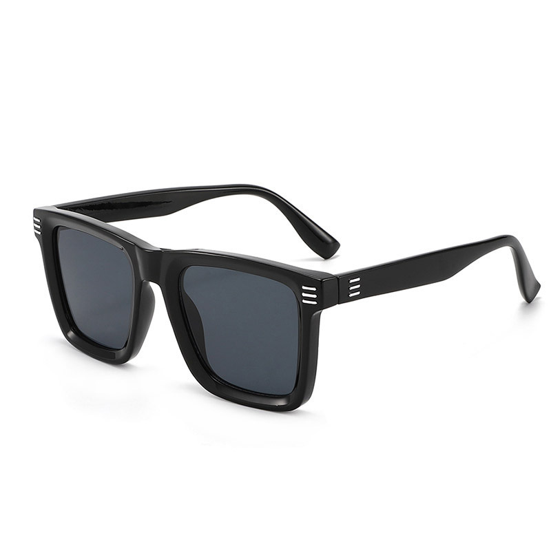Wholesale Retro Square Frame Sunglasses with Metal Stripe Decor - Everful