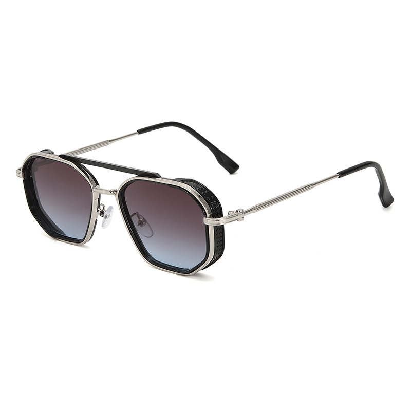 Wholesale Retro Punk Metal Polygon Sunglasses with Double Bridge - Everful