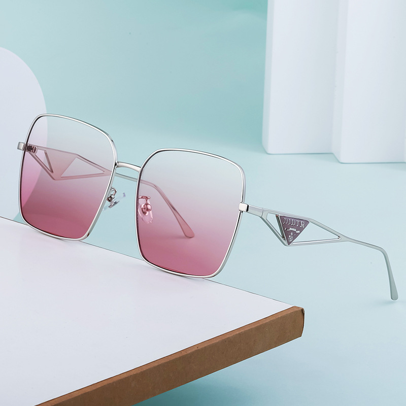 Wholesale Women Oversized Square Metal Sunglasses with Triangle Decor - Everful