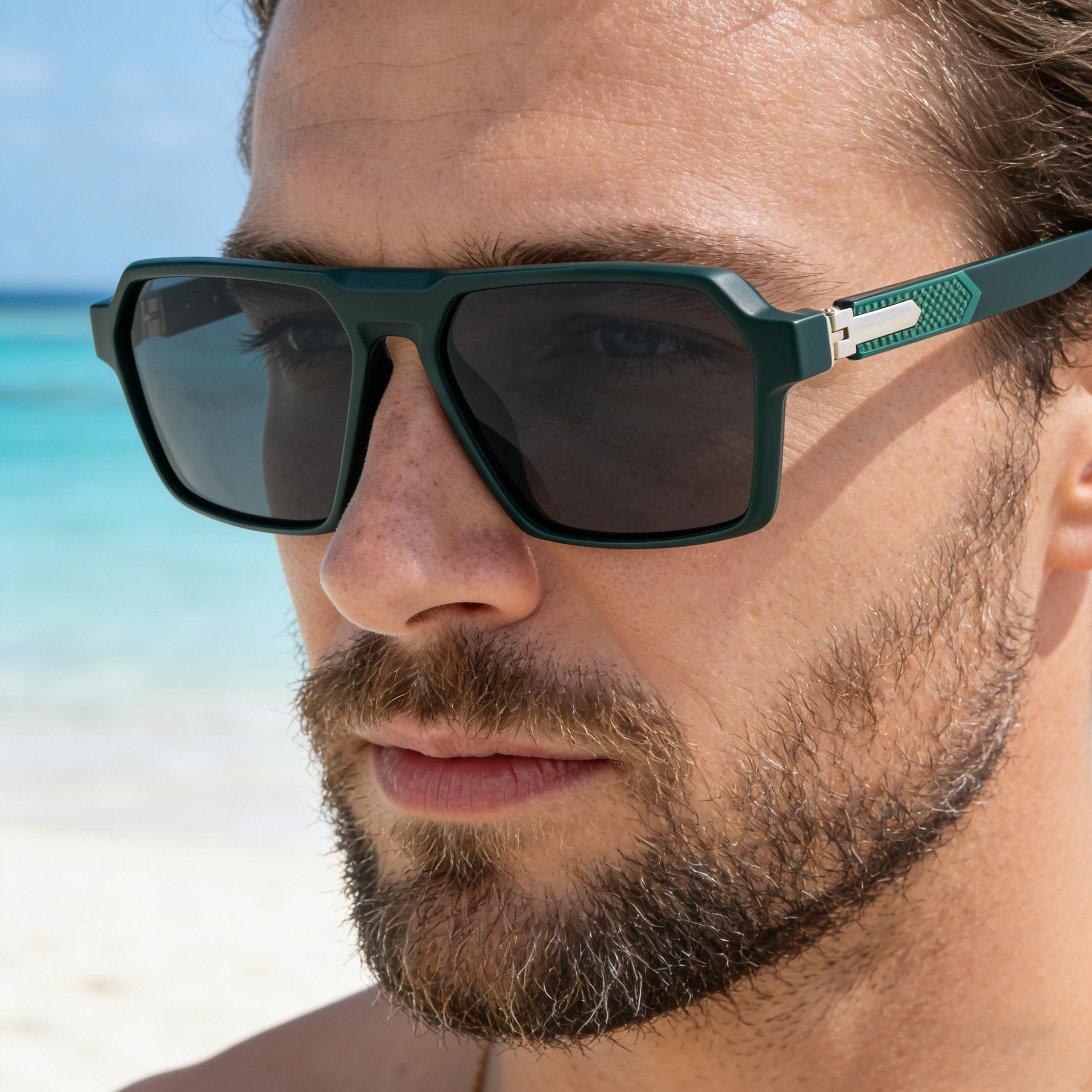 Men Fashion Polarized Square Sunglasses UV400 Protection PC Frame Metal Hinge Outdoor Driving Sun Shades Eyewear