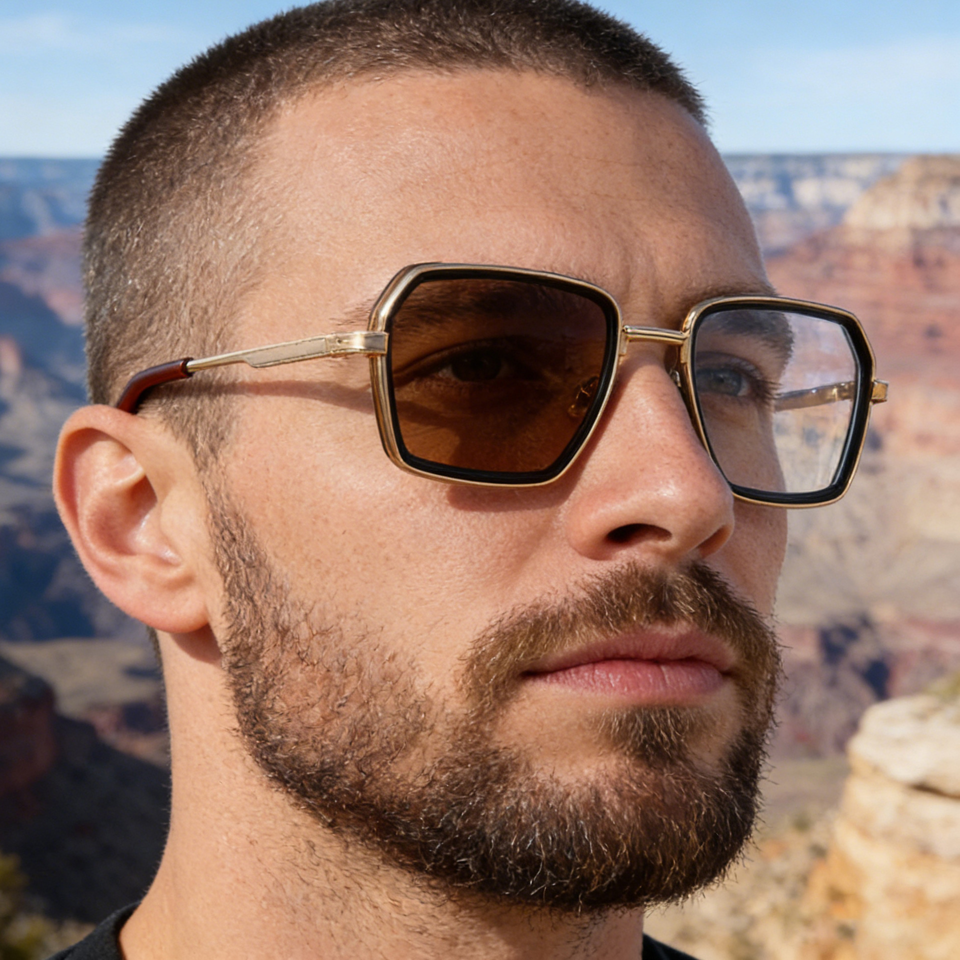 Wholesale Men Square Photochromic Sunglasses Metal Frame UV400 Sun Protection - Everful