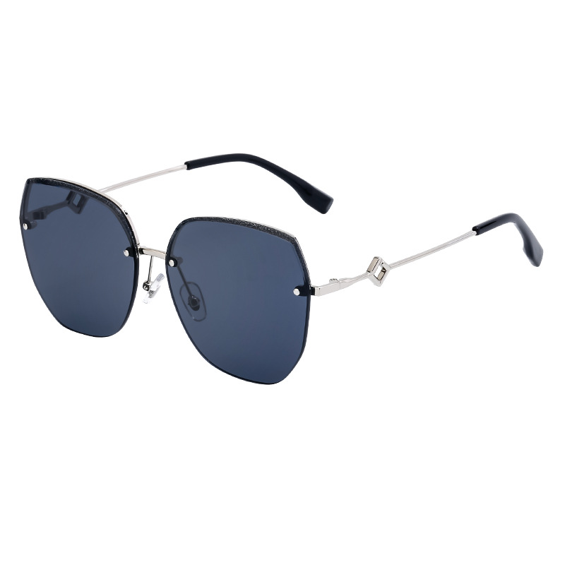 Wholesale Square Oversized Sunglasses with Metal Glitter Half Frame - Everful
