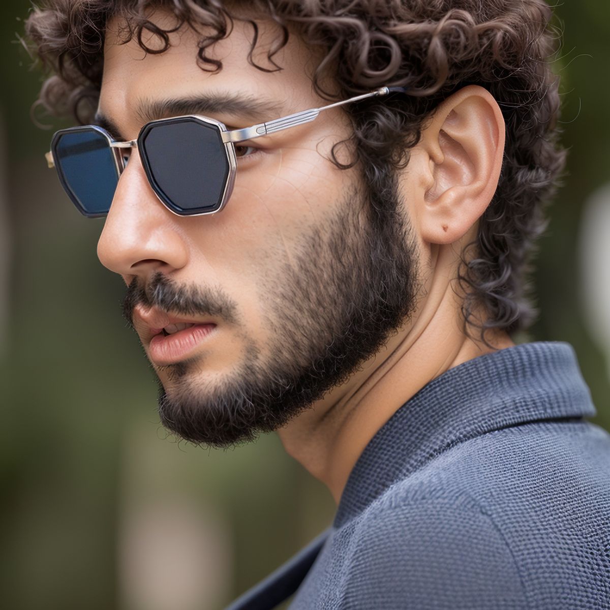 Wholesale Men Polygon Metal Frame Sunglasses Gradient Lens UV400 - Everful