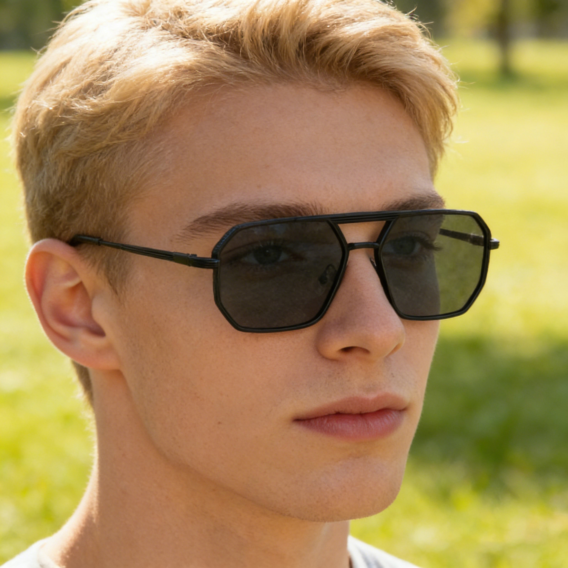 Wholesale Men's Square Metal Frame Sunglasses Double Bridge UV400 - Everful
