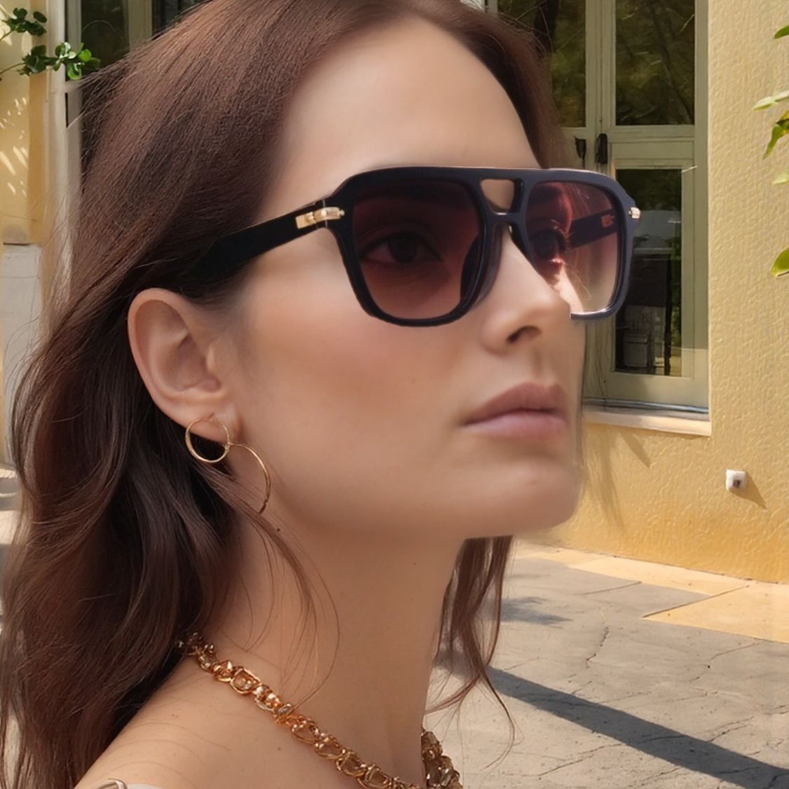 Wholesale Fashion Square Double Bridge Sunglasses with UV400 PC Lens - Everful