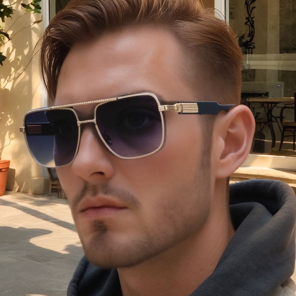 Wholesale Retro Pilot Square Sunglasses with Double Bridge Metal Frame - Everful