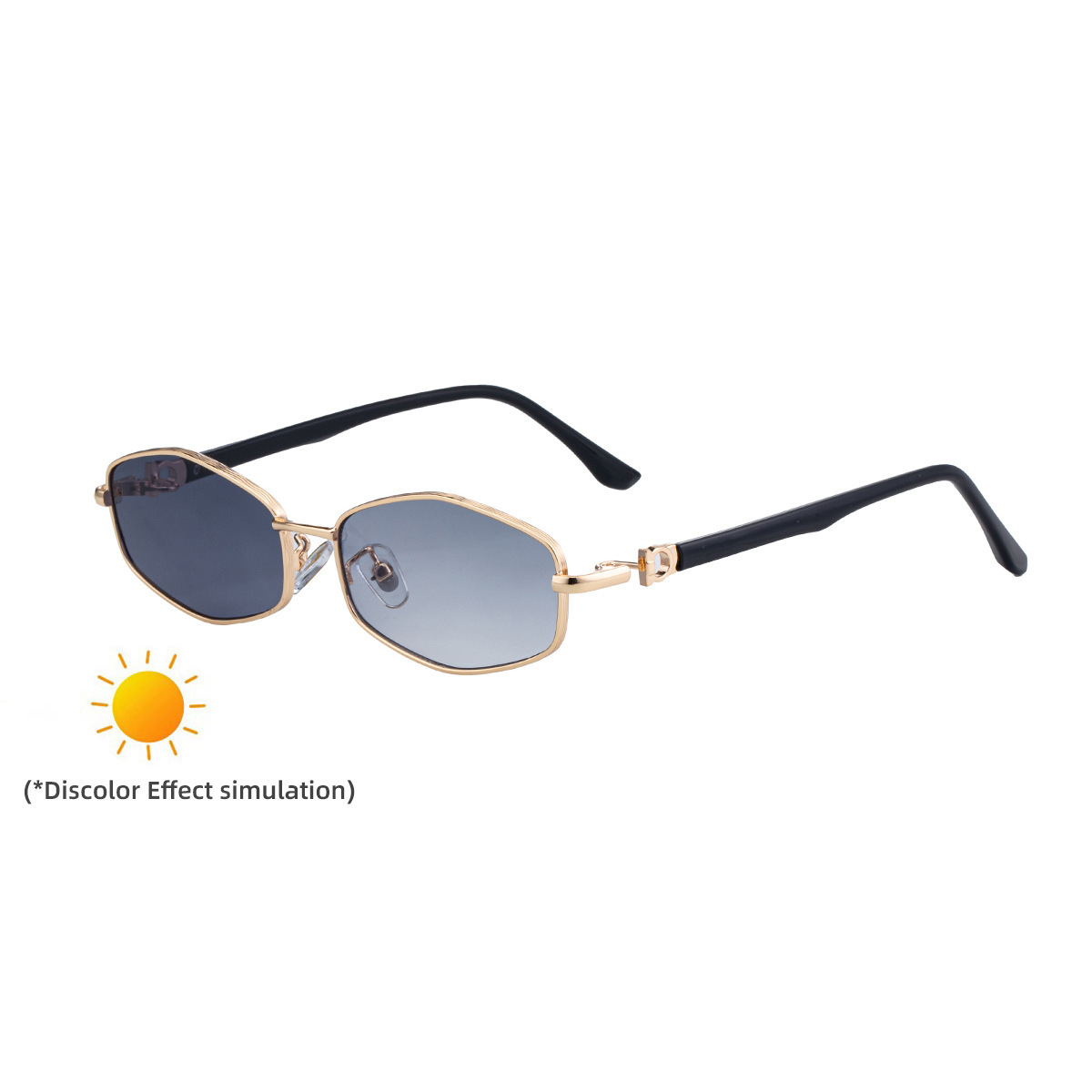 Fashion Polygon Photochromic Sunglasses Women Metal Frame Geometric Hexagon Discolor Lens UV400 Outdoor Eyewear