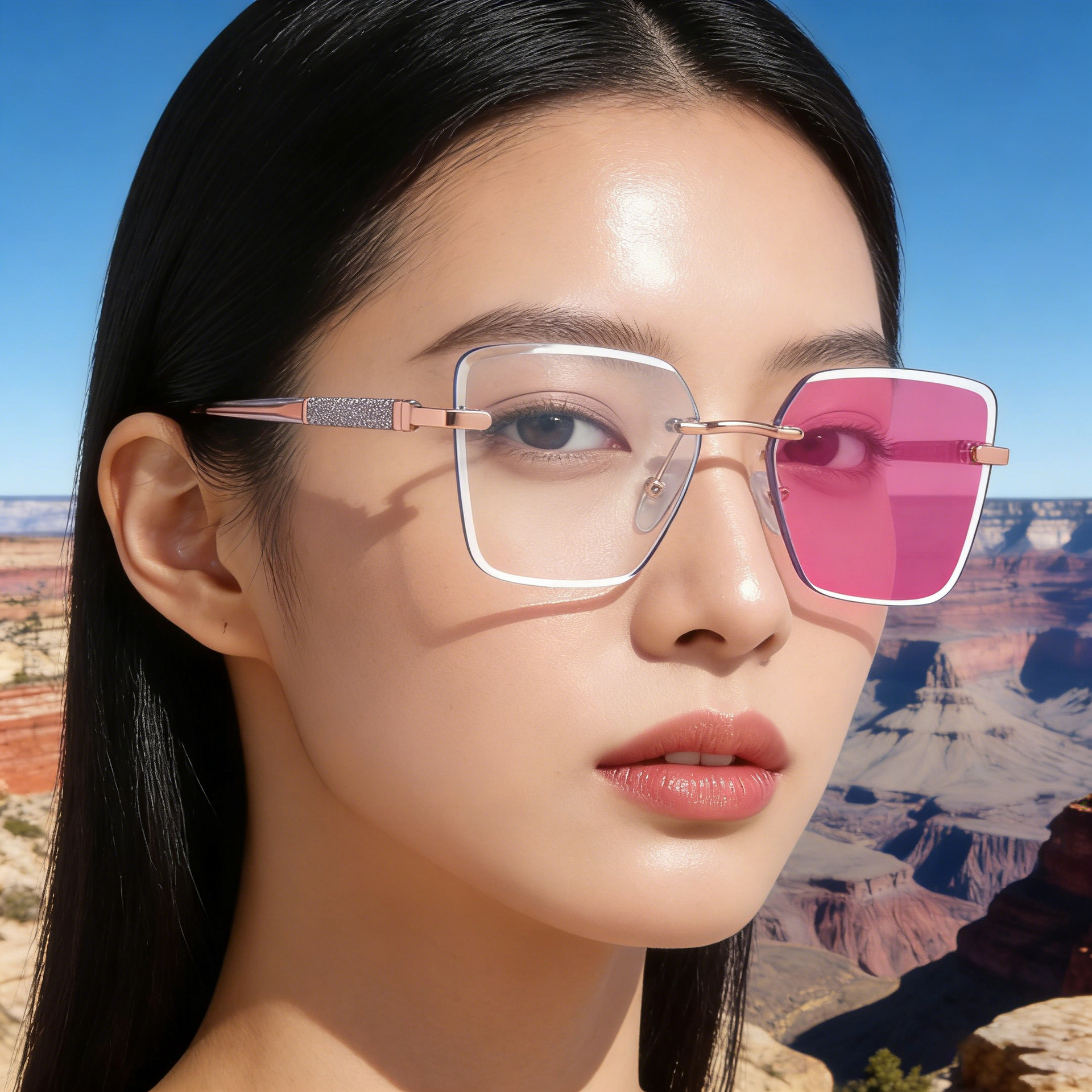Wholesale Square Rimless Photochromic Sunglasses With Zinc Alloy Temples - Everful