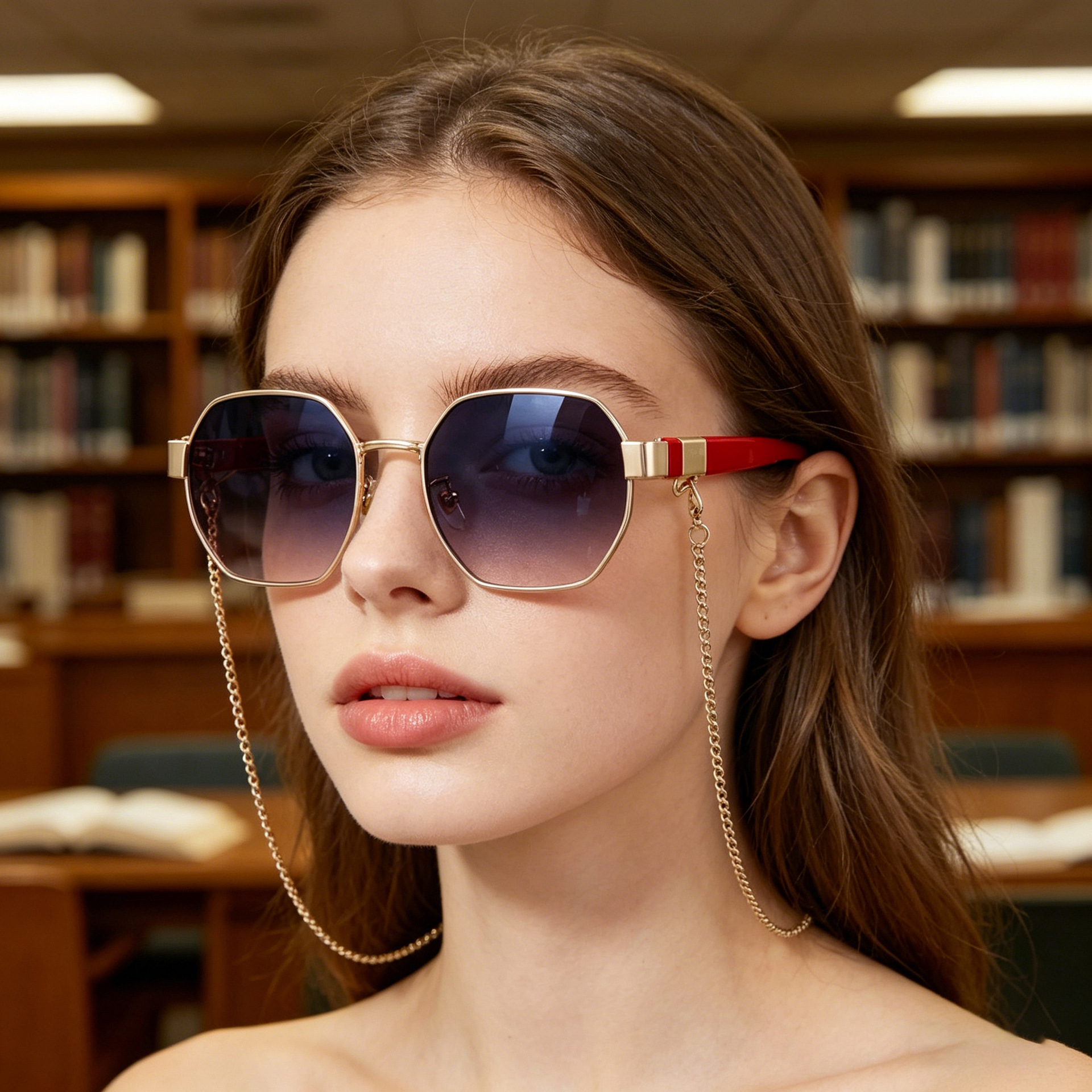 Wholesale Octagonal Sunglasses With Detachable Chain For Women - Everful