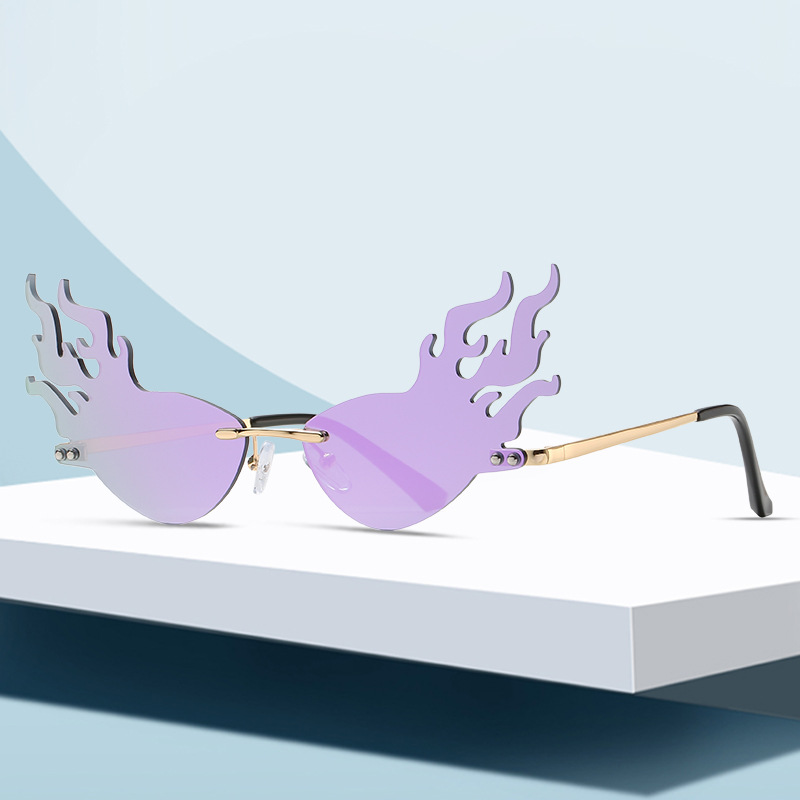 Wholesale Flame Shape Rimless Sunglasses Fashion Y2K Punk Fire Design - Everful