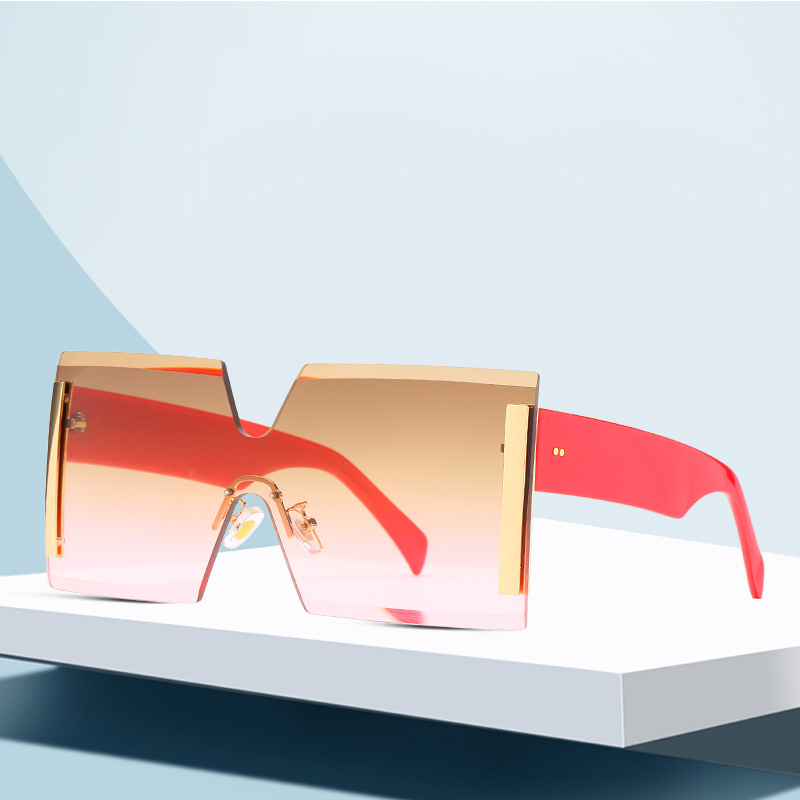 Wholesale Women Oversized Square Rimless Sunglasses with Metal Accent - Everful