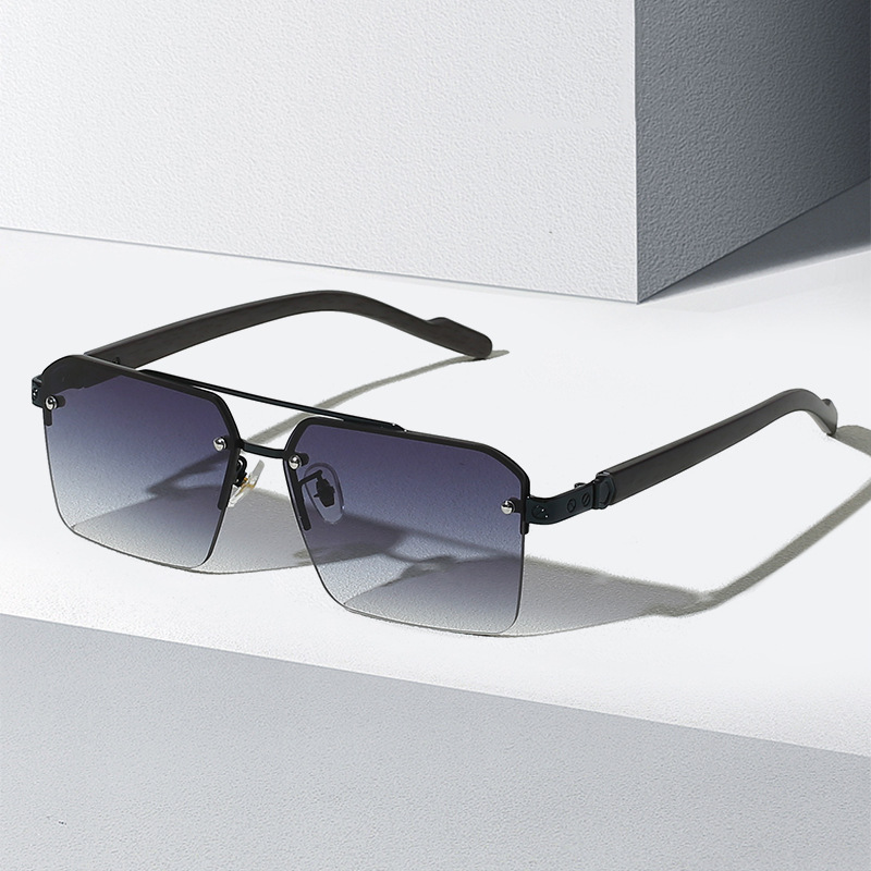 Wholesale Men Rimless Square Sunglasses with Metal Double Bridge - Everful
