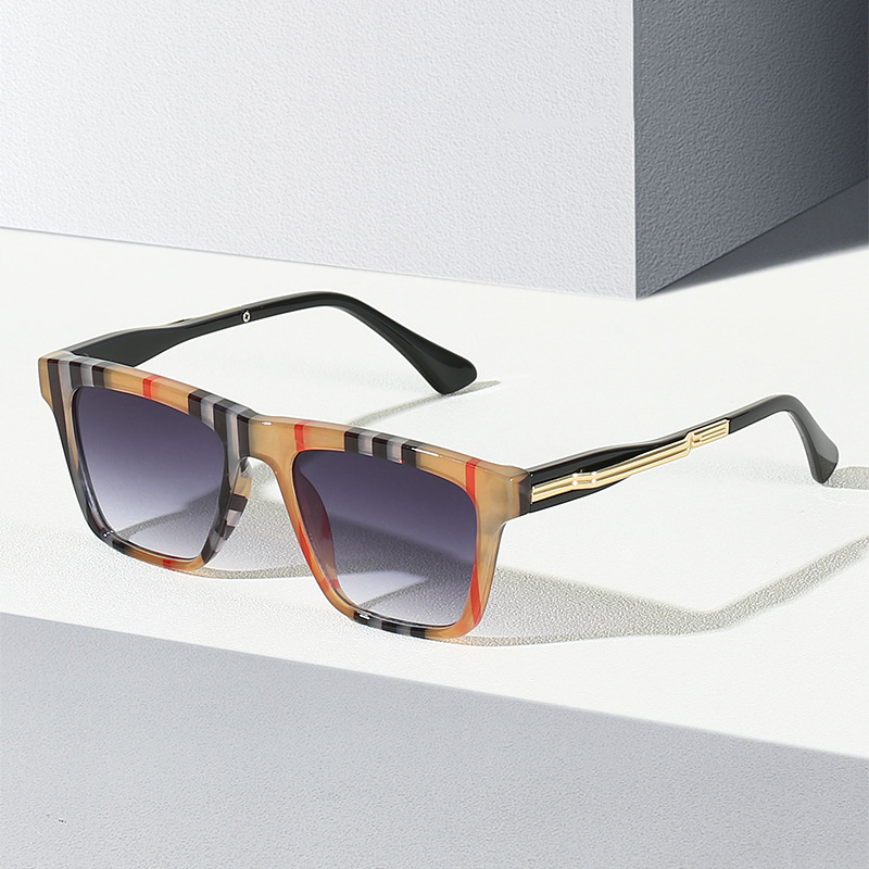 Wholesale Vintage Square Sunglasses with Striped Plaid PC Frame - Everful