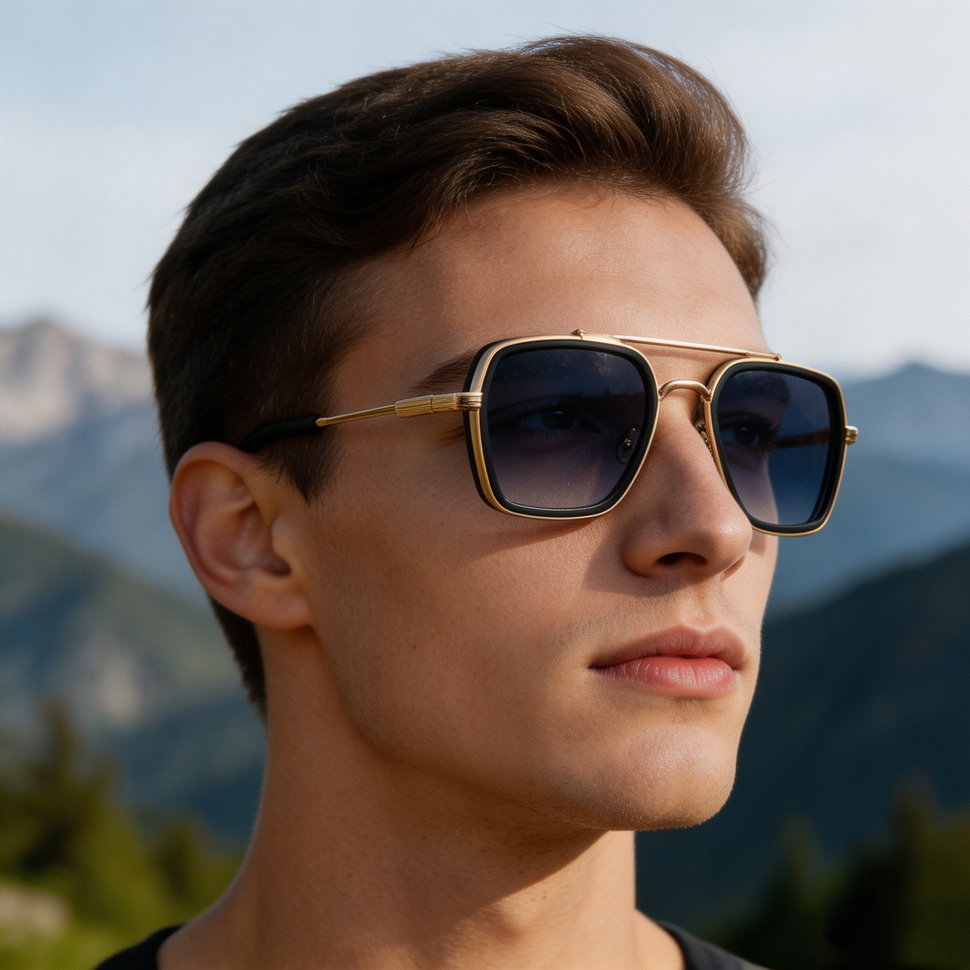 Wholesale Vintage Square Metal Sunglasses with Double Bridge For Men - Everful