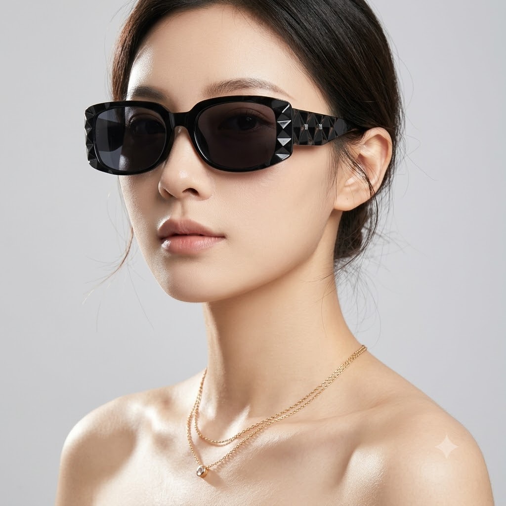 Wholesale Retro Rectangular Sunglasses With Diamond Cut Geometric Texture - Everful