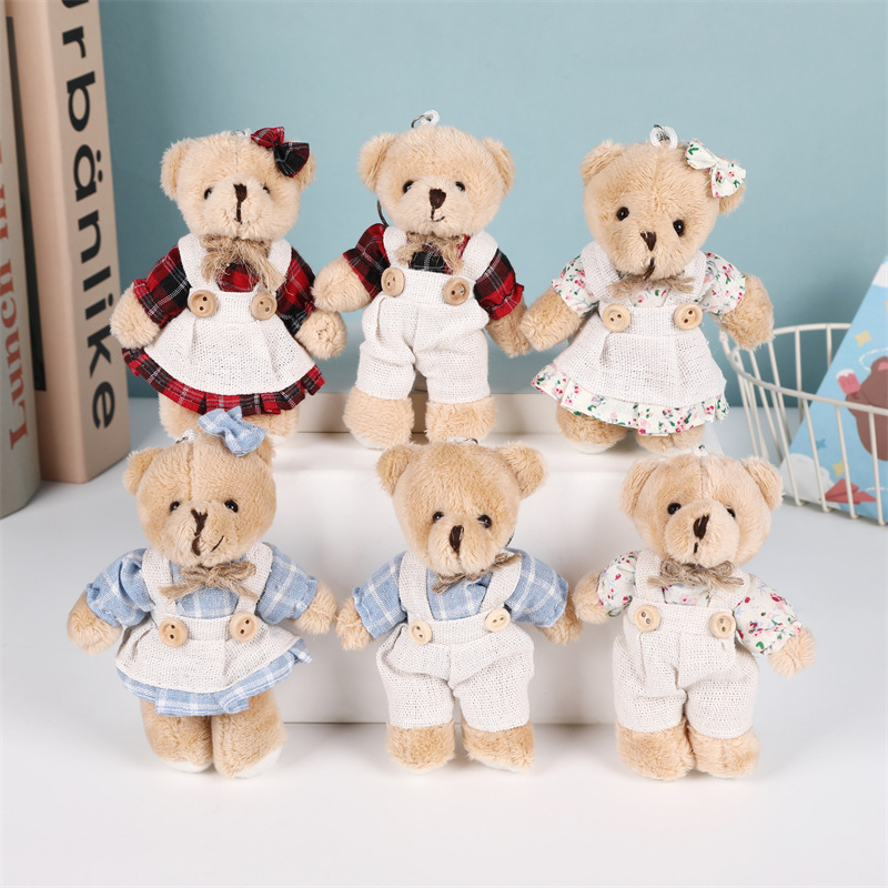 Cartoon Teddy Bear Plush Keychain Linen
