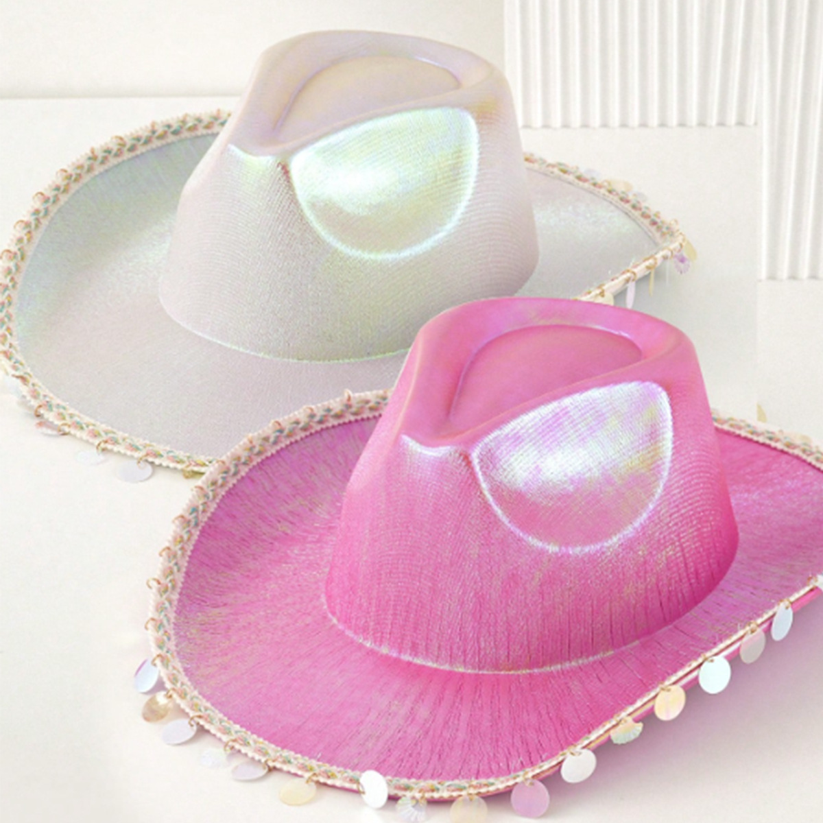 Detailed Shell Template Wholesale Women's Holographic Cowboy Hat With Heart Crown And Shell ...
