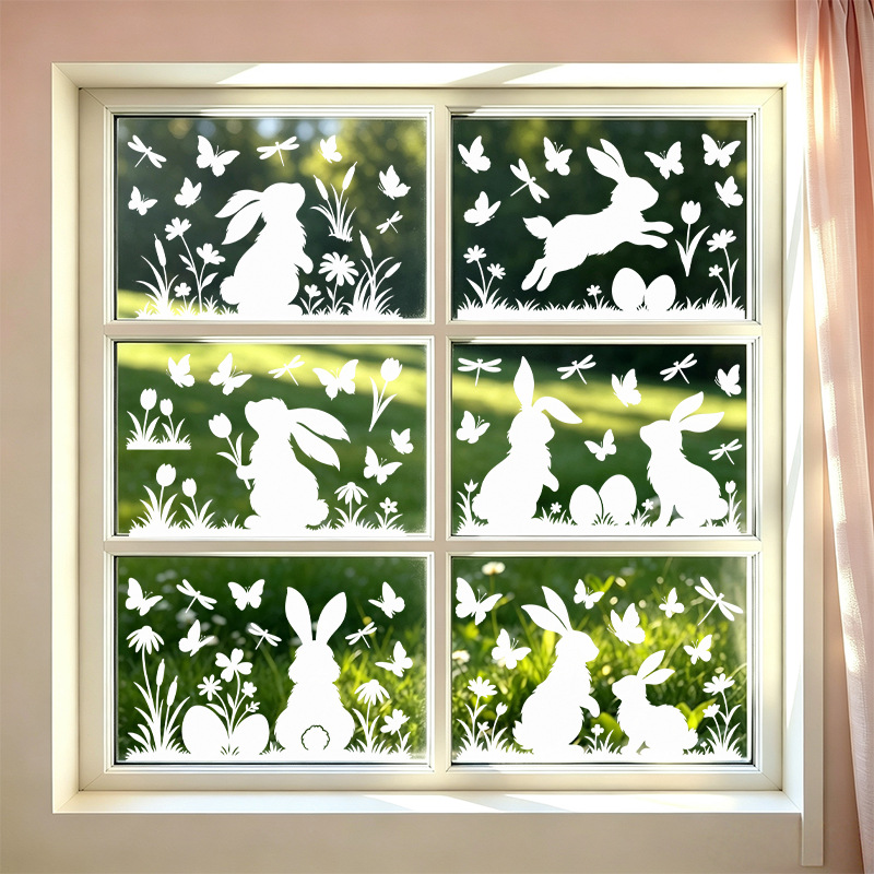 Wholesale Easter White Rabbit Butterfly Window Cling PVC Sticker - Everful