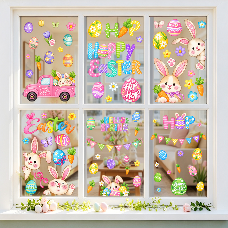 Wholesale Easter Rabbit Static Window Clings Bunny Egg PVC Decals - Everful