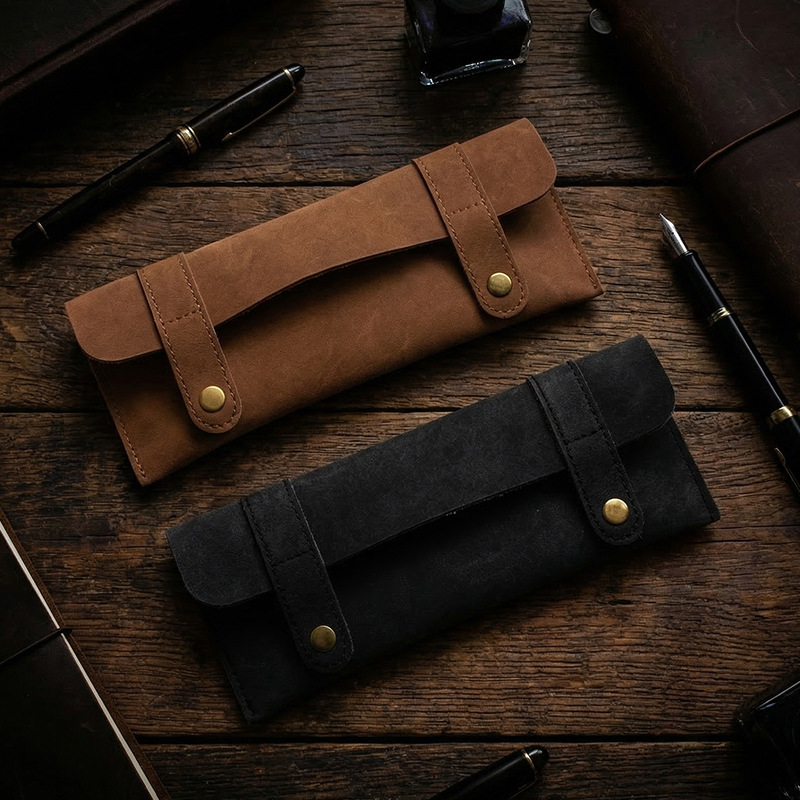Pu Manufacturing Process Wholesale Vintage PU Leather Pencil Case Large Capacity Retro Storage ...